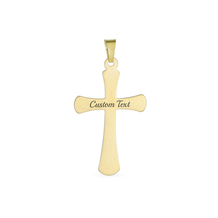 Classic Simple 14K Yellow Gold Holy Cross Pendant Engrave