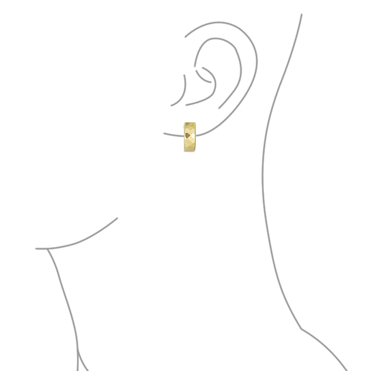 Genuine Real Solid 14K Yellow Gold Diamond Cut Huggie Hoop Earrings