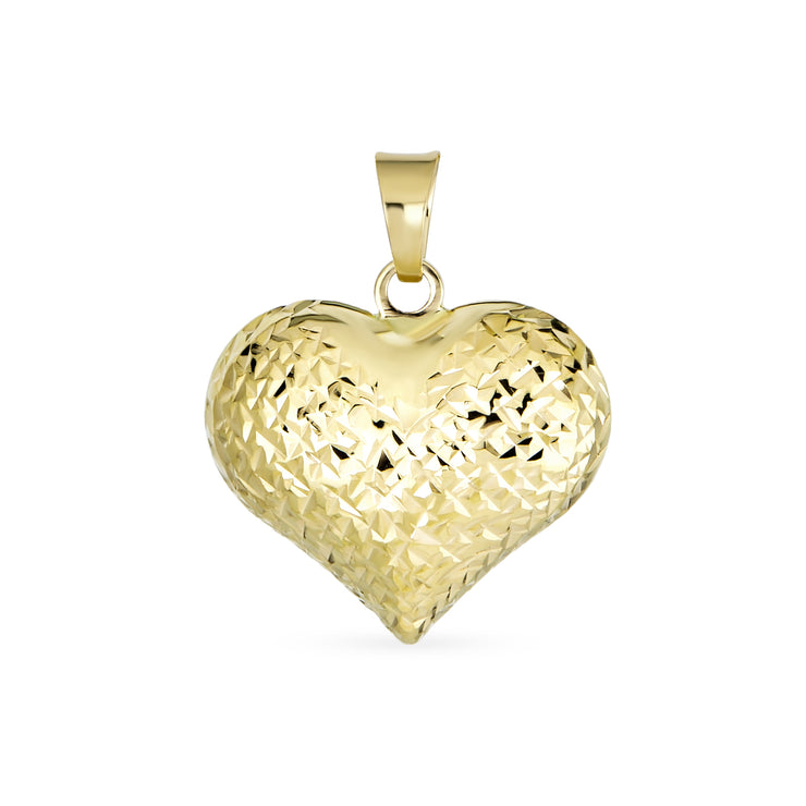 Delicate Diamond-Cut 14K Gold Puff Heart Pendant Necklace - Romantic Gift