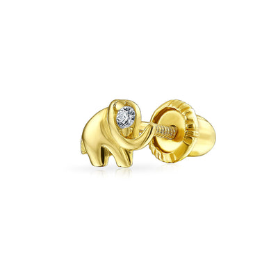 Tiny CZ Accent Lucky Elephant 14K Gold Cartilage Ear Stud Earring Screw Back