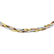 Tricolor Flat Snake Chain Link Choker Necklace Rose Gold Plated Silver