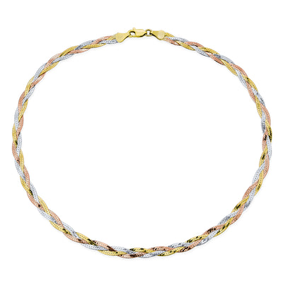 Tricolor Flat Snake Chain Link Choker Necklace Rose Gold Plated Silver
