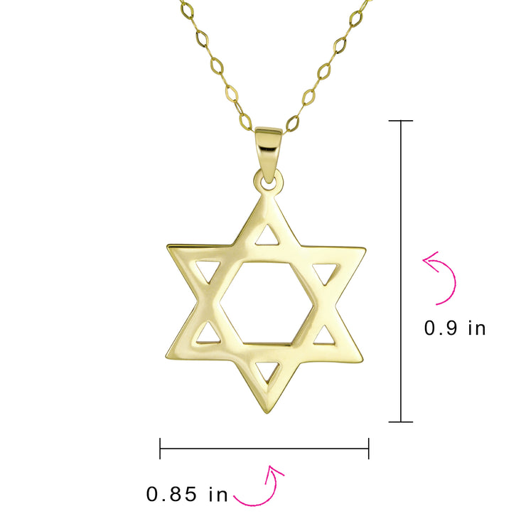 Genuine Solid 14K Gold Simple Jewish Star Of David Pendant