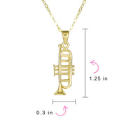 Real 14K Gold Musician Jazz Lover Trumpet Instrument Pendant