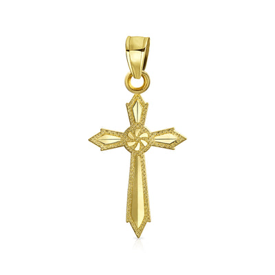 Real 14K Yellow Gold Religious Knife Eternal Cross Pendant