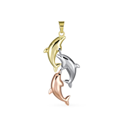 Tri-Color 14K Gold Nautical Dolphin Pendant Necklace - No Chain Included