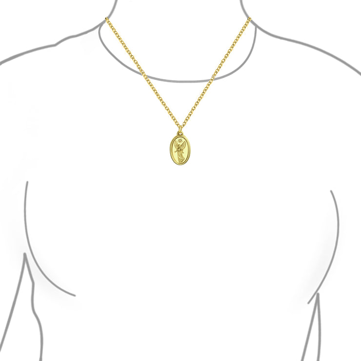 14K Yellow Gold Guardian Angel Oval Medal Pendant Necklace (No Chain)