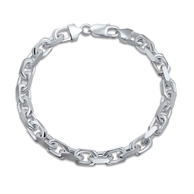 Men's 7MM Thick Solid  Sterling Silver Chain Link Bracelet Made in Italy 8 Inch