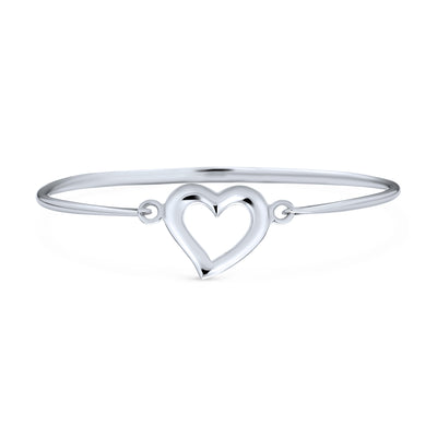 Open Heart Bangle Bracelet, Shiny Polished Hinge, Sterling Silver Stacking Piece