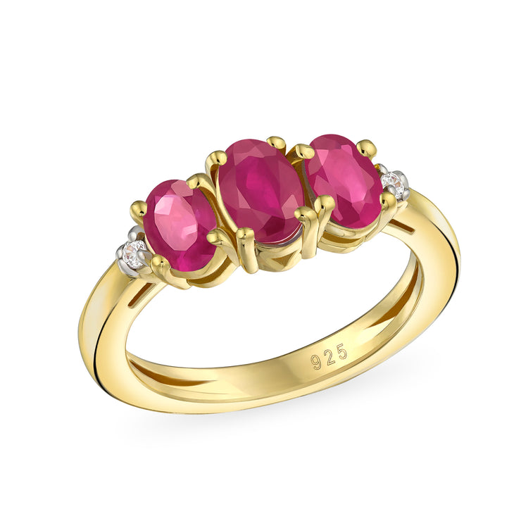 Past Present Future 3 Stone 2CT Oval Ruby Tanzanite Ring 14K Gold Plated .925