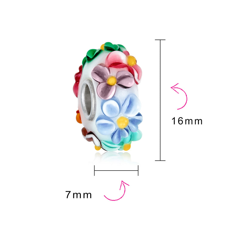 Murano Glass Charm Bead Multi-Color Flower Design Fits European Bracelet