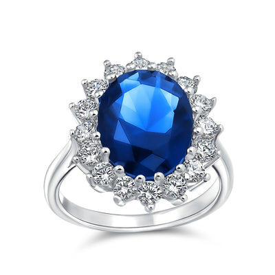 4CT Blue Oval Imitation Sapphire CZ Engagement Ring Sterling Silver