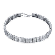Holiday Fashion Bridal Wide 5 Row Crystal Statement Choker Necklace