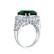 Solitaire CZ Imitation Emerald Green Statement Ring Silver Plated