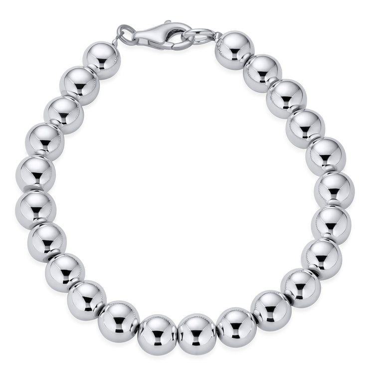 Round 8-10MM Ball Bead Strand Bracelet .925Sterling Silver 7-9"