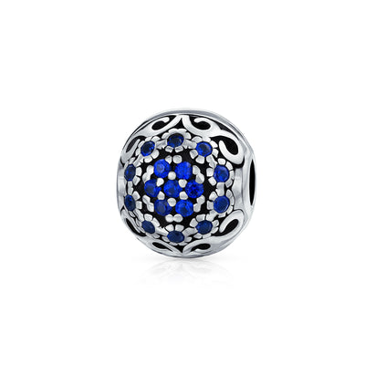 Vintage Simulated Sapphire Blue Crystal Bead Charm for European Bracelet