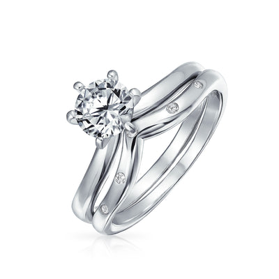 1CT Solitaire AAA CZ Etoile Engagement Ring Set .925 Sterling Silver