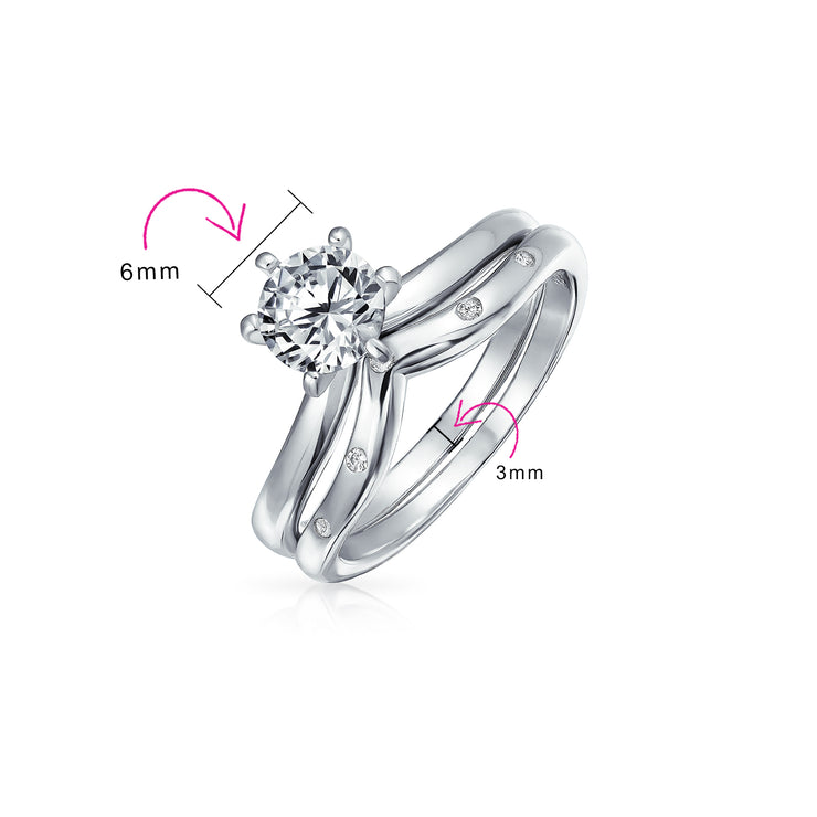 1CT Solitaire AAA CZ Etoile Engagement Ring Set .925 Sterling Silver