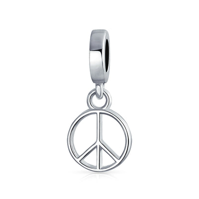 Inspirational World Peace Sign Dangle Charm Bead Sterling Silver for Bracelets