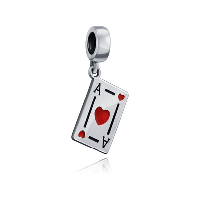 Travel Casino Ace of Hearts Dangle Charm Bead Red Heart Sterling Silver Bracelet