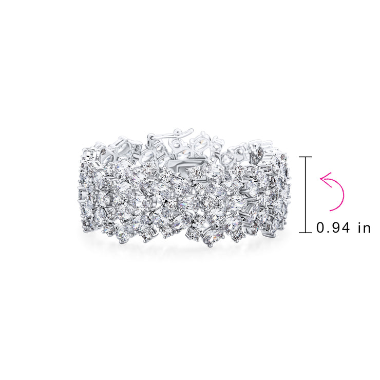 Elegant CZ Wide Statement Bracelet for Prom Wedding or Bridal Occasions