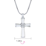 MOP Mother of Pearl Cross Pendant CZ Accent Silver Plated Necklace