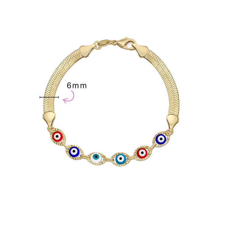 Amulet Multi-Color Evil Eye Strand Bracelet with Gold Plated Snake Chain