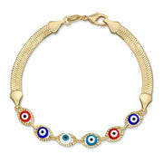 Amulet Multi-Color Evil Eye Strand Bracelet with Gold Plated Snake Chain