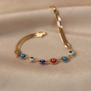 Amulet Multi-Color Evil Eye Strand Bracelet with Gold Plated Snake Chain