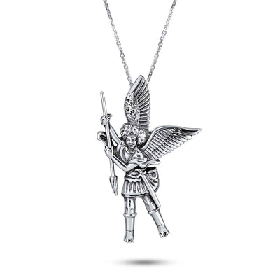 Angel Michael Parton Military Police Medal Pendant Necklace Sterling