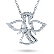 Guardian Angel Protector Pave CZ .925 Sterling Silver Pendant Necklace