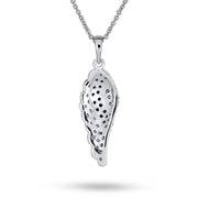 Angel Wing Black White Pave CZ Silver Plated Dangle Pendant Necklace