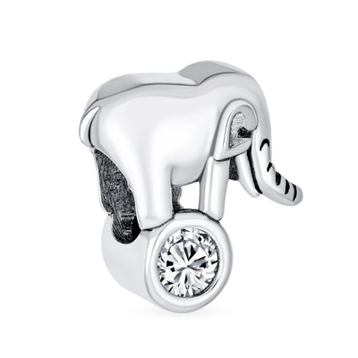 Lucky Elephant Charm Bead with CZ in Sterling Silver for European Bracelets