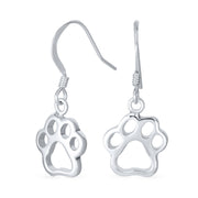 Best Friend Pet Lover Dangle Earrings with Dog Paw Print Sterling Silver Hooks