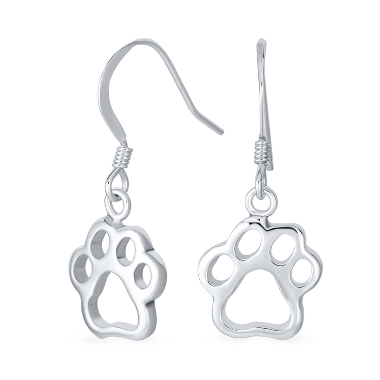 Best Friend Pet Lover Dangle Earrings with Dog Paw Print Sterling Silver Hooks