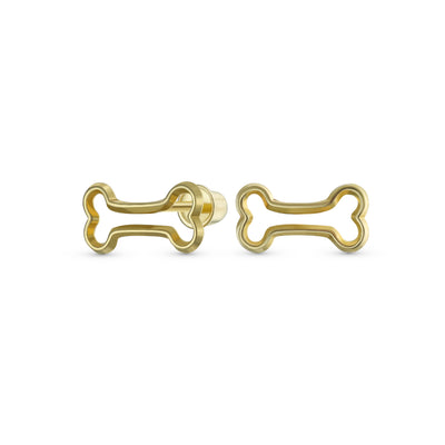 Tiny Mini BFF Pet Dog Bone Stud Earrings 10K Yellow Gold Screw Back Cartilage