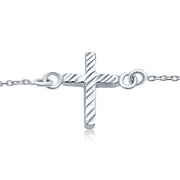 Delicate Side Ways Cross Religious Anklet Bracelet .925 Sterling Silver