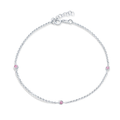 Pink Bead Chain Anklet Ankle Bracelet Sterling Silver 9-10 Inch