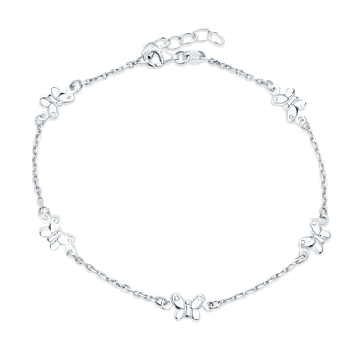 Nature Garden Charm Butterfly Anklet Ankle Bracelet Sterling Silver 9-10"