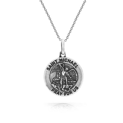 Religious Saint Michael Patron Military Police Security Worker Necklace Oxidized