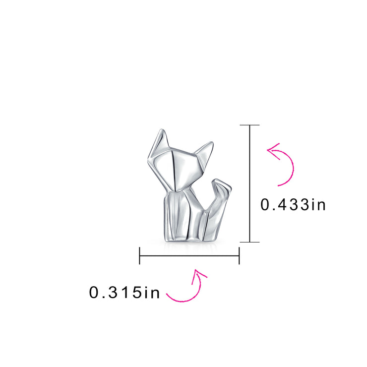 3D Geometric Origami Cat Stud Earrings in Sterling Silver