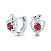 Red CZ Apple Of My Eye Hoop Earrings Cubic Zirconia Sterling Silver