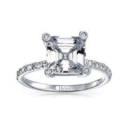 3CT AAA CZ Solitaire Asscher Cut Engagement Ring .925 Sterling Silver