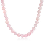 Plain Simple Western Jewelry Pink Rose Quartz Bead Strand Necklace Silver Clasp