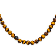 Faceted Tiger Eye 8MM Bead Strand Necklace with Silver Toggle Clasp for Men