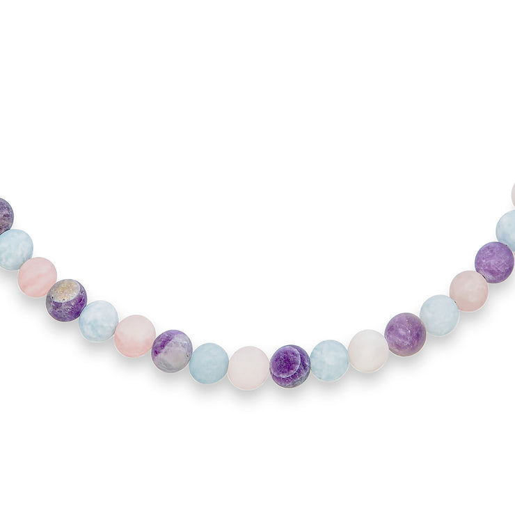 Plain Western Jewelry Amethyst Aquamarine Rose Quartz 10MM Bead Strand Necklace