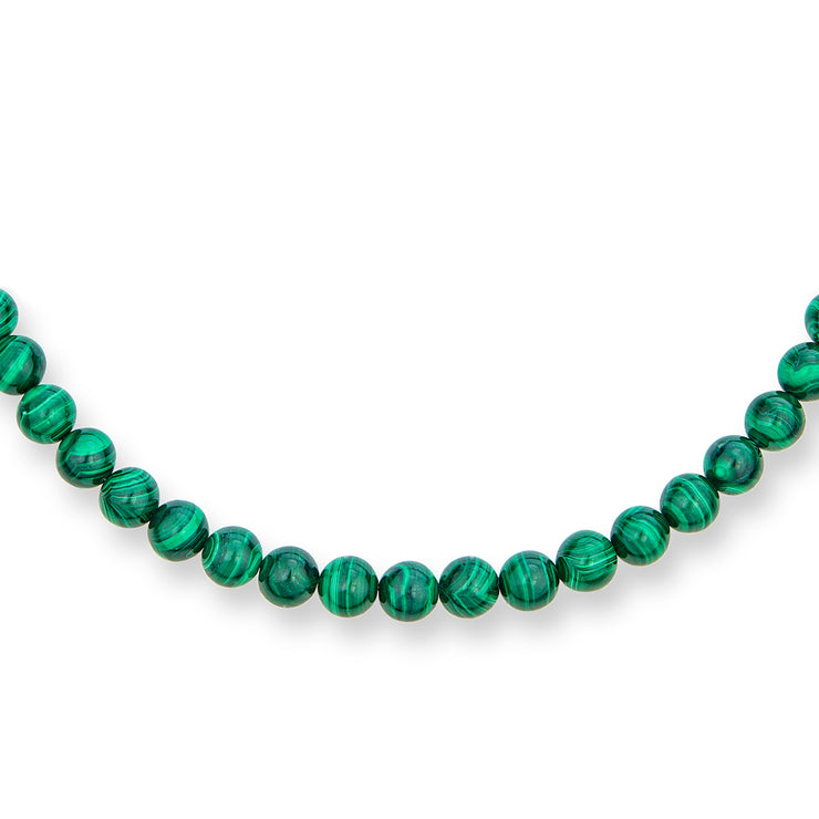 Plain Western Jewelry Green Malachite Bead Strand Necklace with Silver Clasp