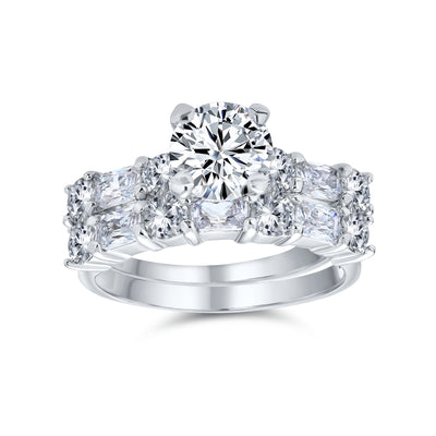 Traditional CZ Baguettes Cocktail Statement Ring with 2CT Solitaire Sterling Silver