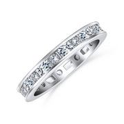 Thin Pave Baguette Eternity Wedding Band Ring .925 Sterling Silver 2MM