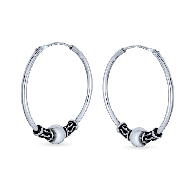 Ball Bead Continuous Endless Round Hoop Earrings .925 Sterling Silver